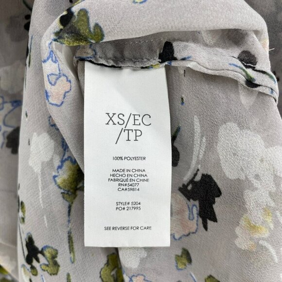 Cabi Blouse Women's Sz XS Gray Green Floral Allover Print 3/4 Sleeves Button Up - Picture 10 of 11
